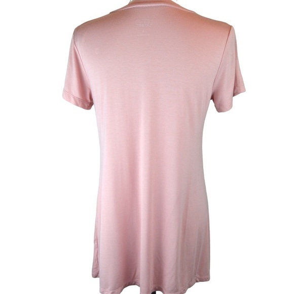 LOGO by Lori Goldstein Layers Lounge Sleep Pink V Neck Tunic Tee, Size Small - Picture 5 of 7